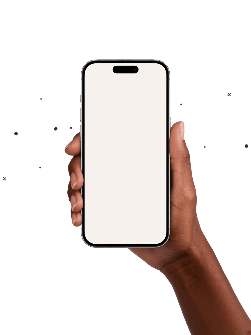 A hand holding a phone showing the studio app